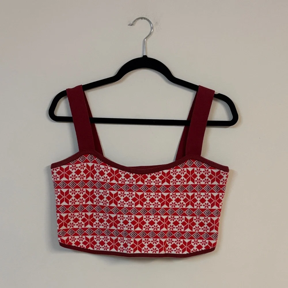 Intimately by Free people Red geometric Patterned Women's knit crop top size XL - Picture 3 of 5
